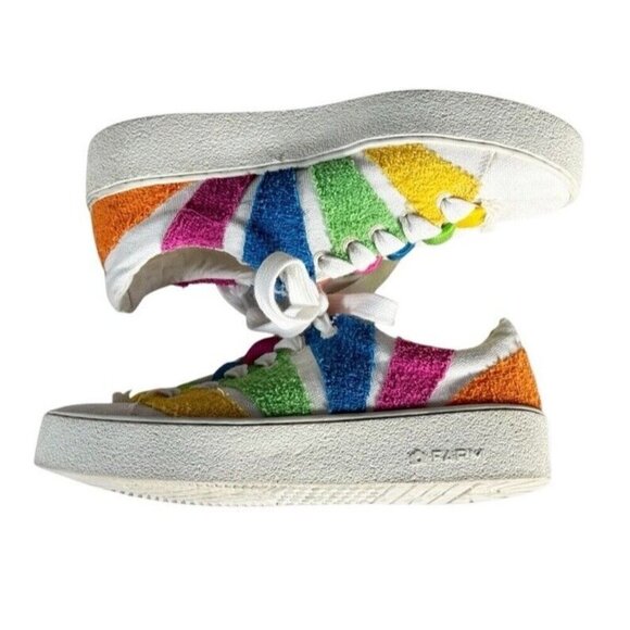 Farm Rio Women's Sz 8 Rainbow Terry Flatform Sneakers Pink Green Blue - Picture 7 of 14